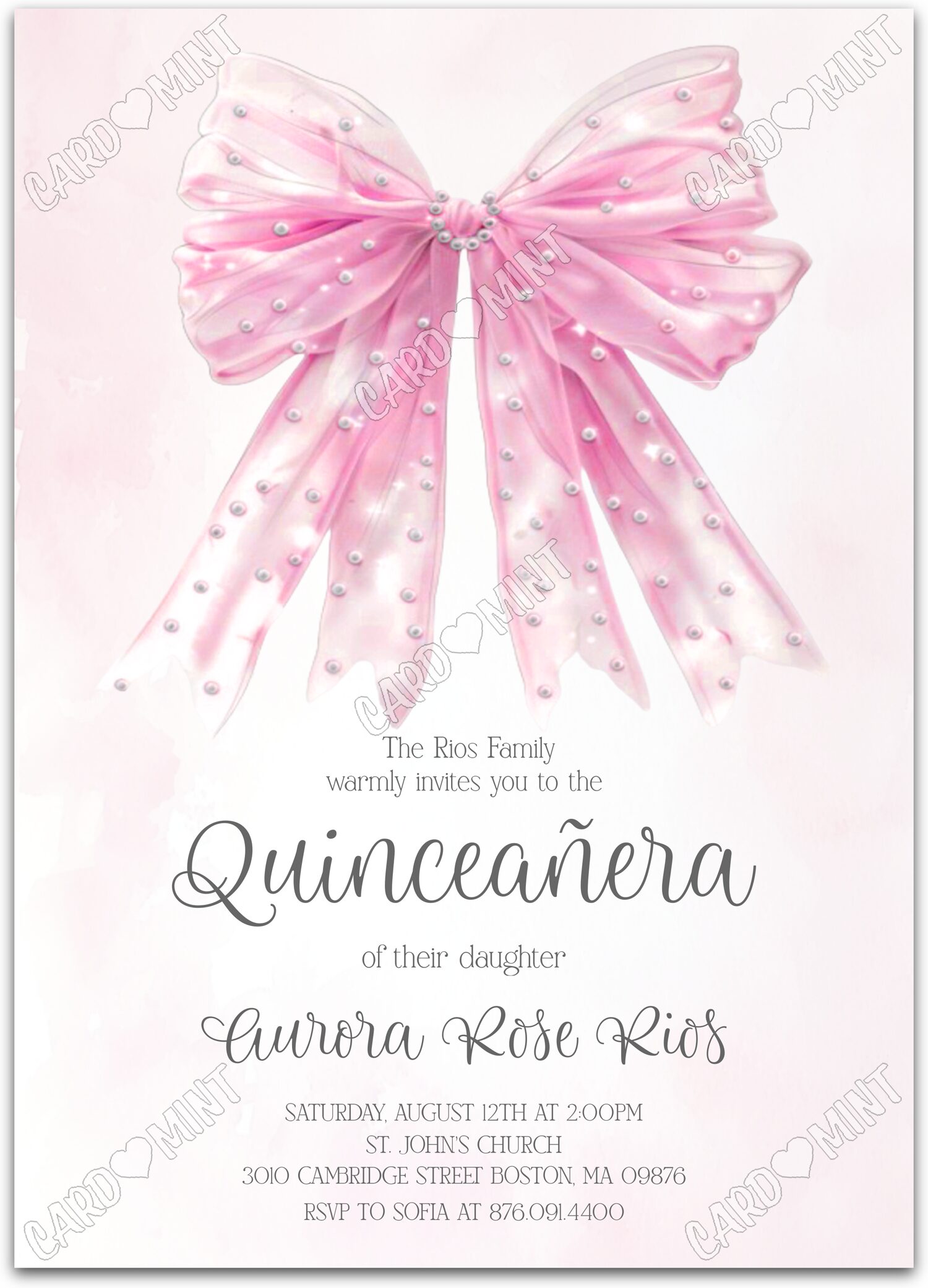 Editable Quinceañera pink pink dress girl Pink Quince 5"x7" Invitation EV1290-PK