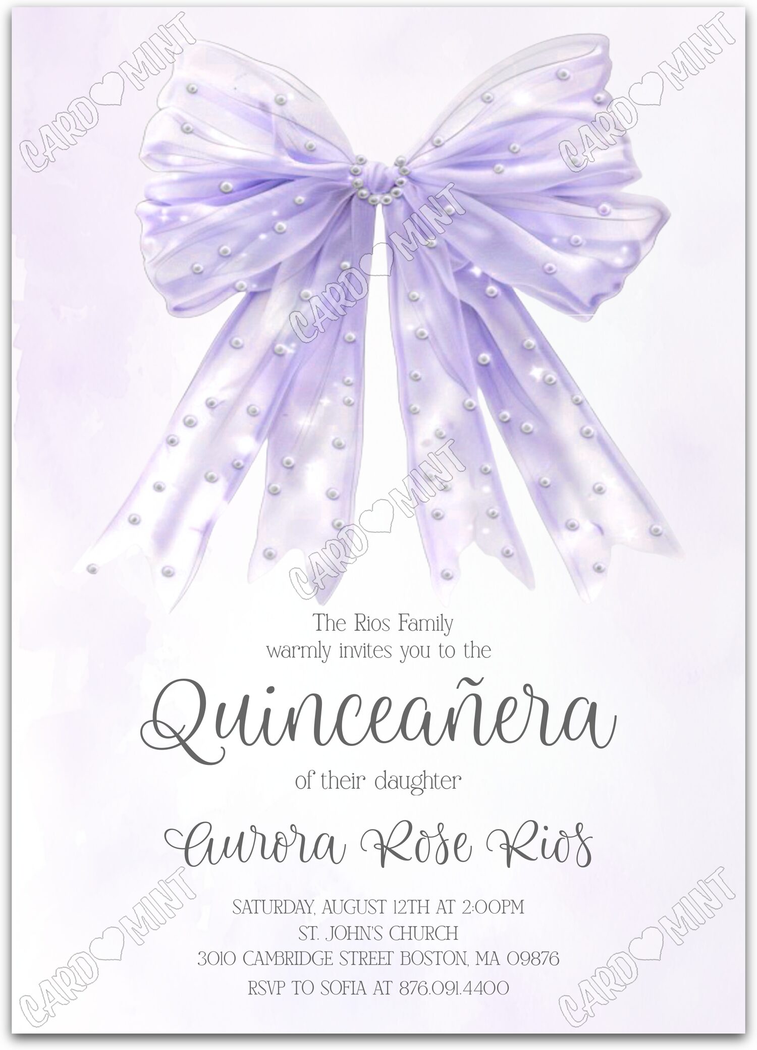 Editable Quinceañera purple purple bow girl Purple Quince 5"x7" Invitation EV1290-PU