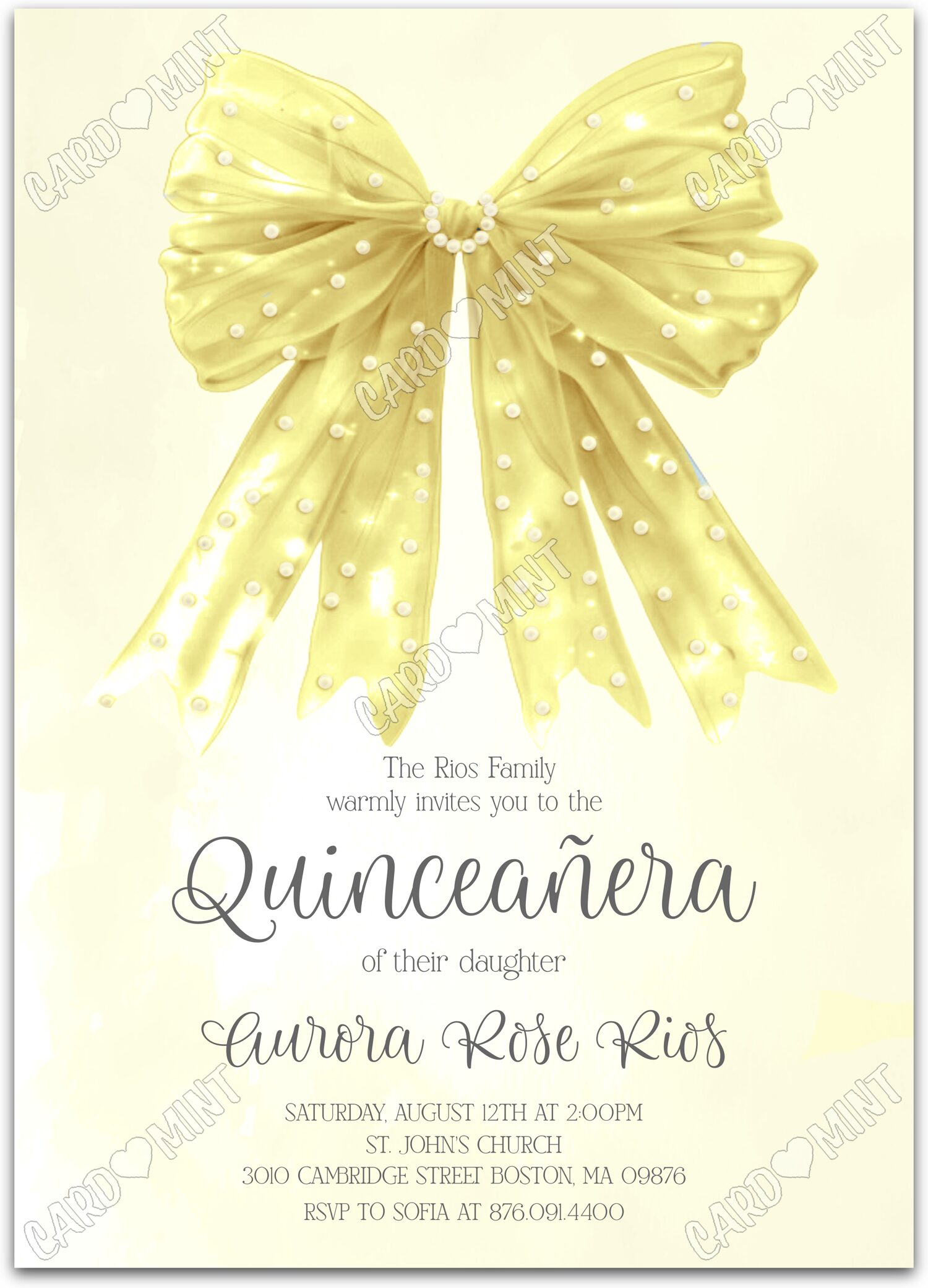 Editable Quinceañera yellow yellow bow girl Yellow Quince 5"x7" Invitation EV1290-YE