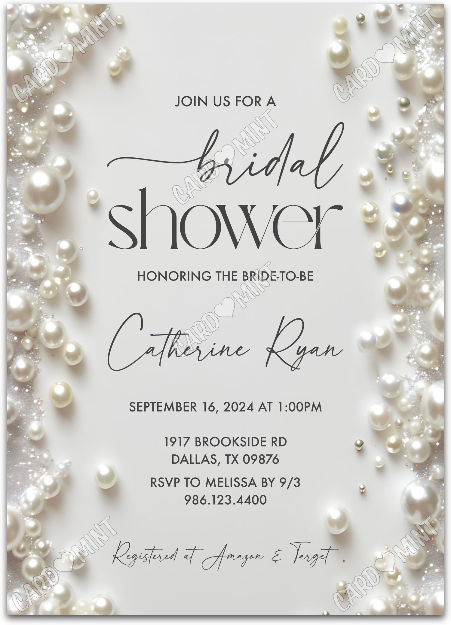 Editable Pearl Dreams white pearls Bridal Shower 5"x7" Invitation EV1326