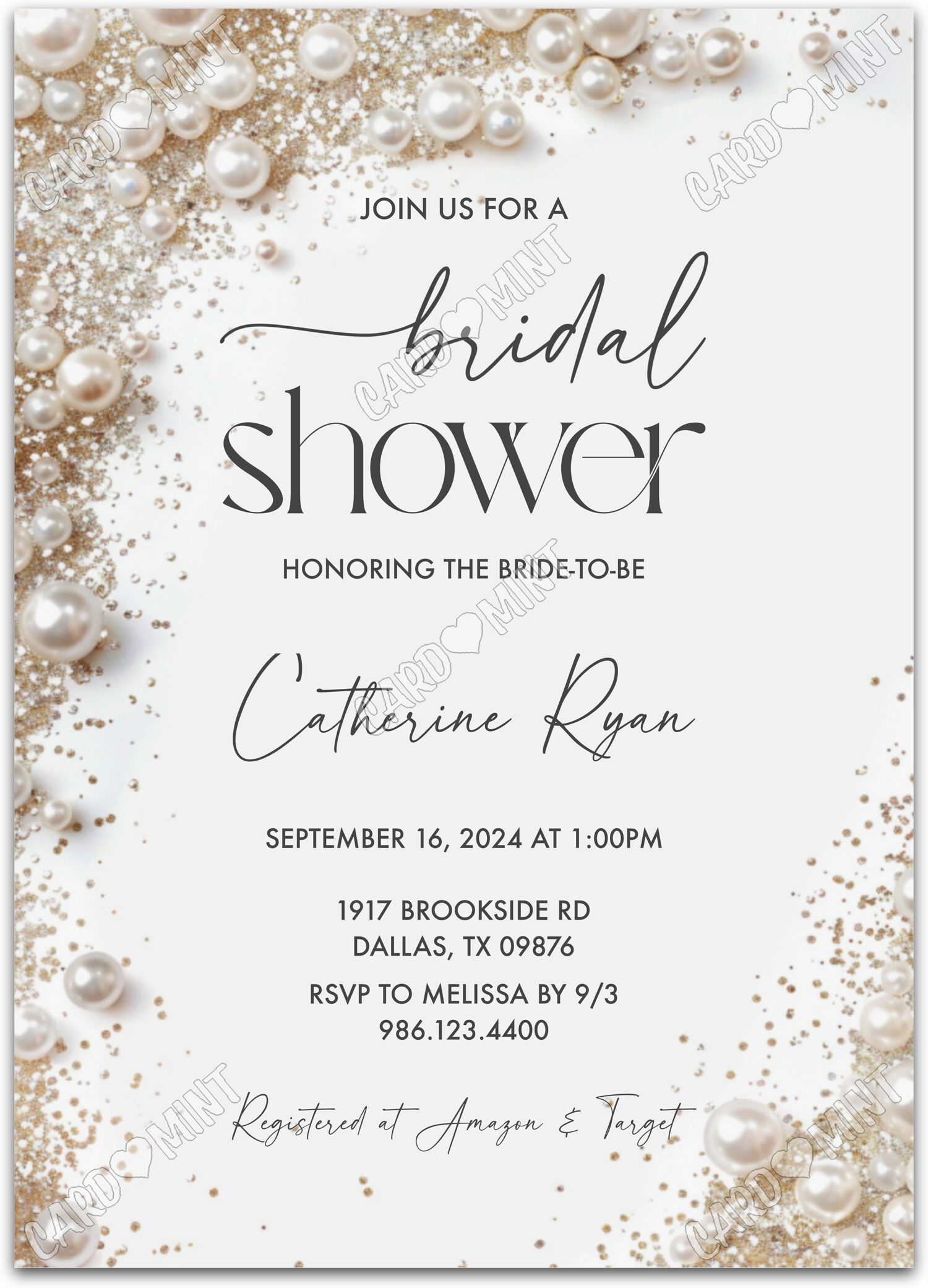 Editable Chic Pearls white pearls Bridal Shower 5"x7" Invitation EV1328