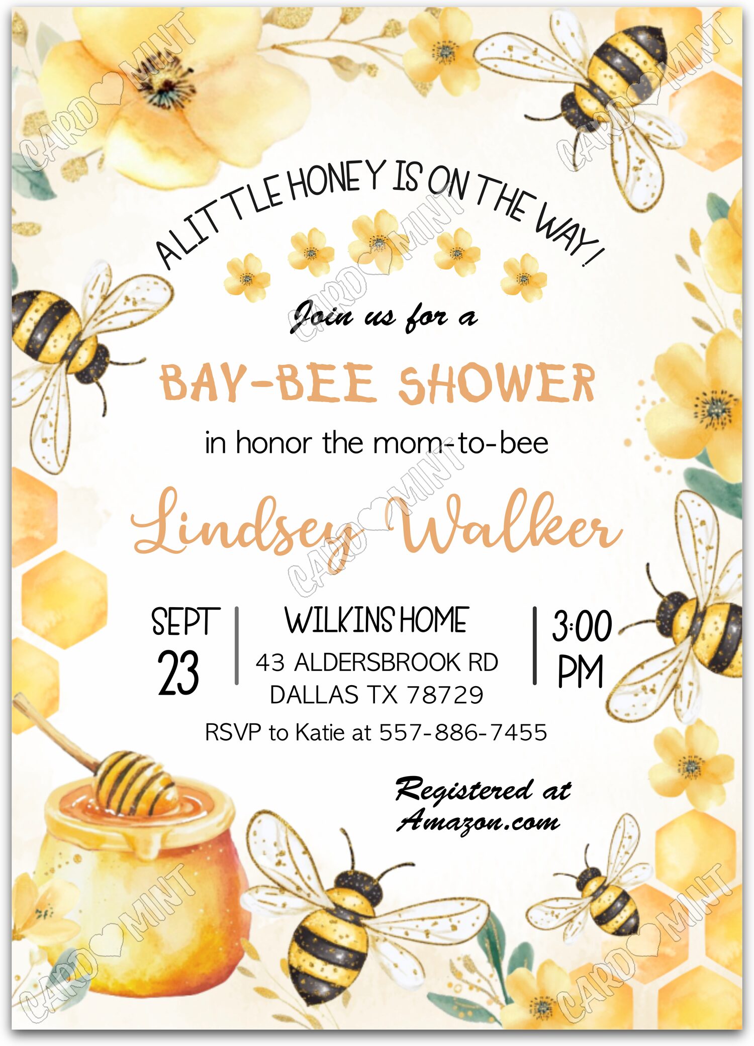 Editable A Little Honey white honeybees neutral Baby Shower 5"x7" Invitation EV1373