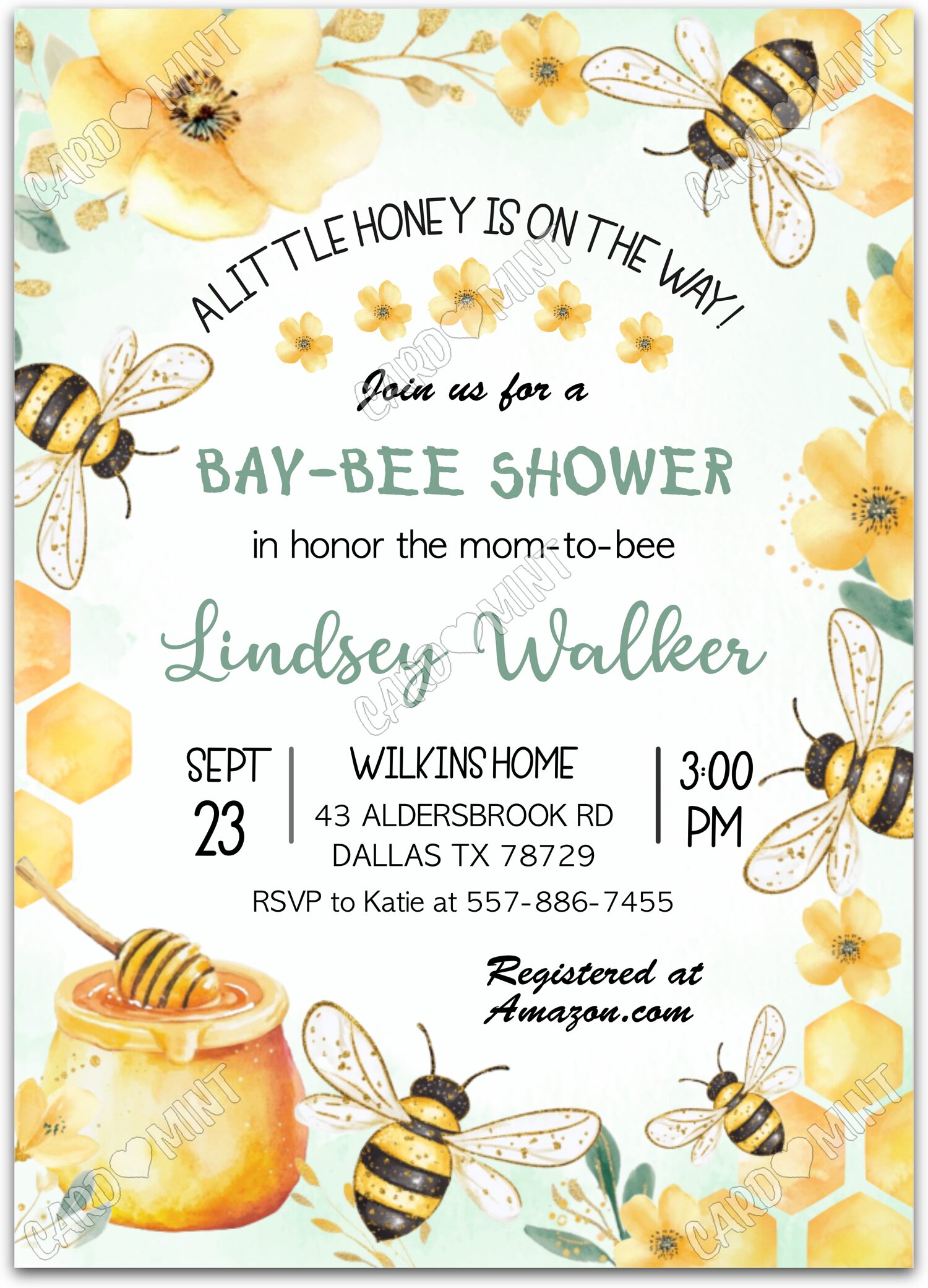 Editable A Little Honey white honeybees neutral Baby Shower 5"x7" Invitation EV1374