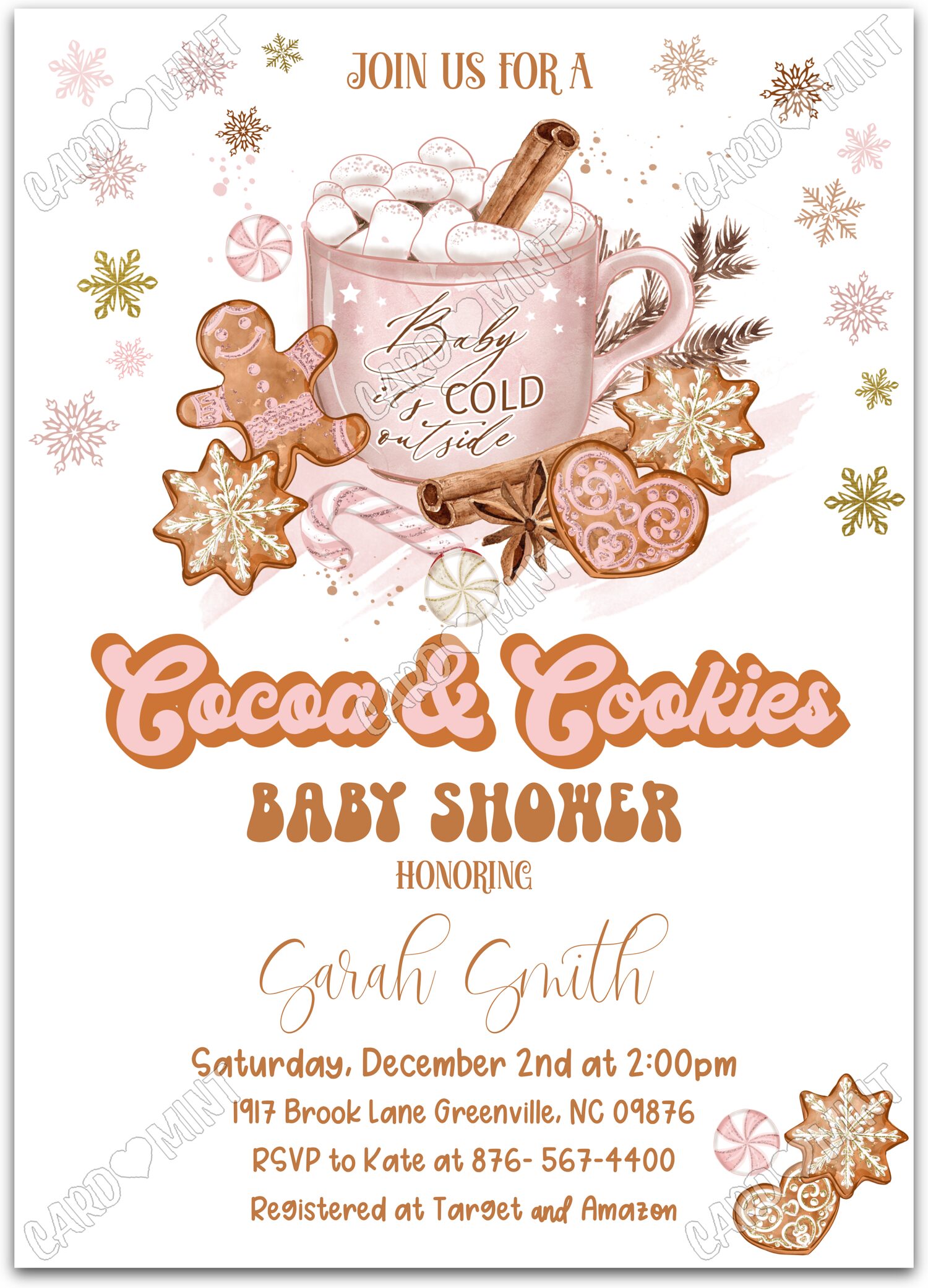 Editable Cocoa & Cookies white cocoa & cookies girl Baby Shower 5"x7" Invitation EV1472