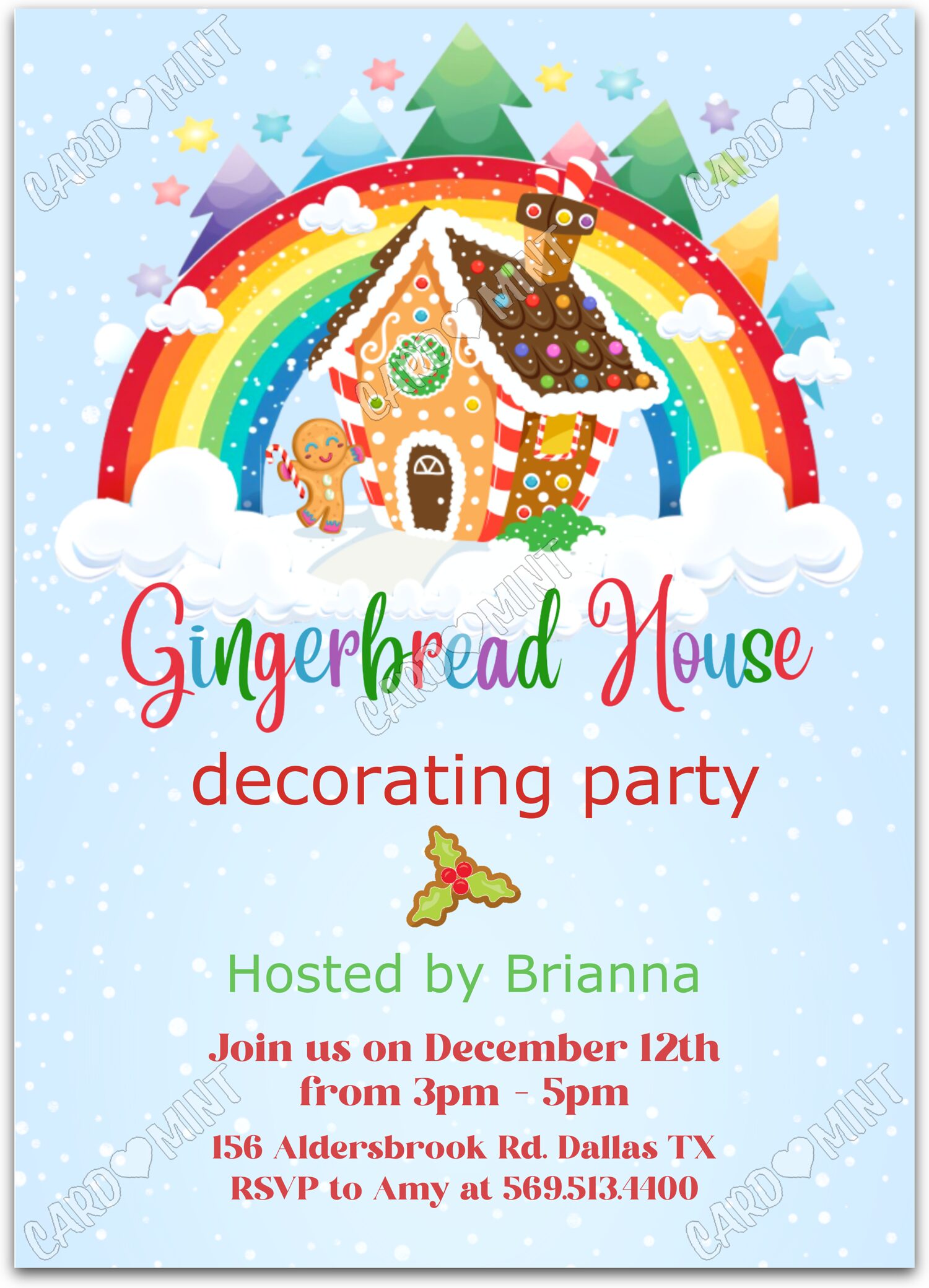 Editable Gingerbread House Decorating blue gingerbread house Christmas Christmas Party 5"x7" Invitation EV1478