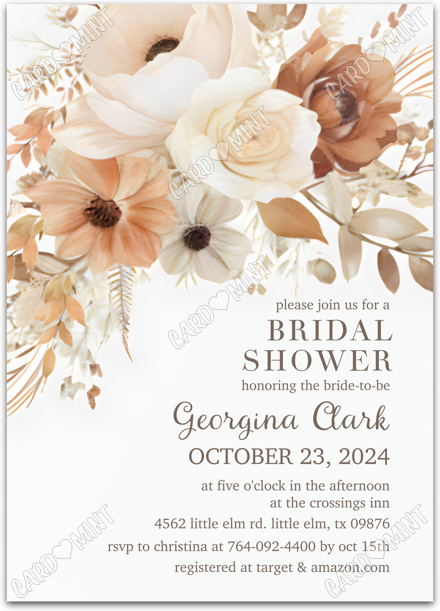 Editable Fall Bouquet white flowers fall Bridal Shower 5"x7" Invitation EV1516