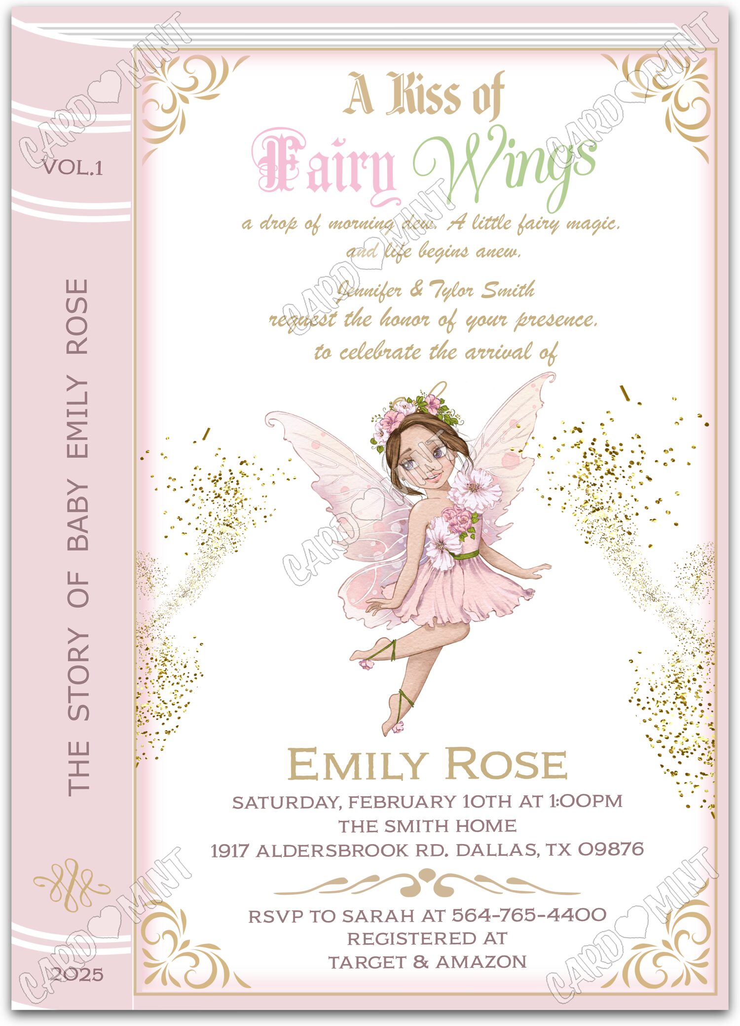 Editable Fairy Wings Storybook pink pink fairy girl Baby Shower 5"x7" Invitation EV1525