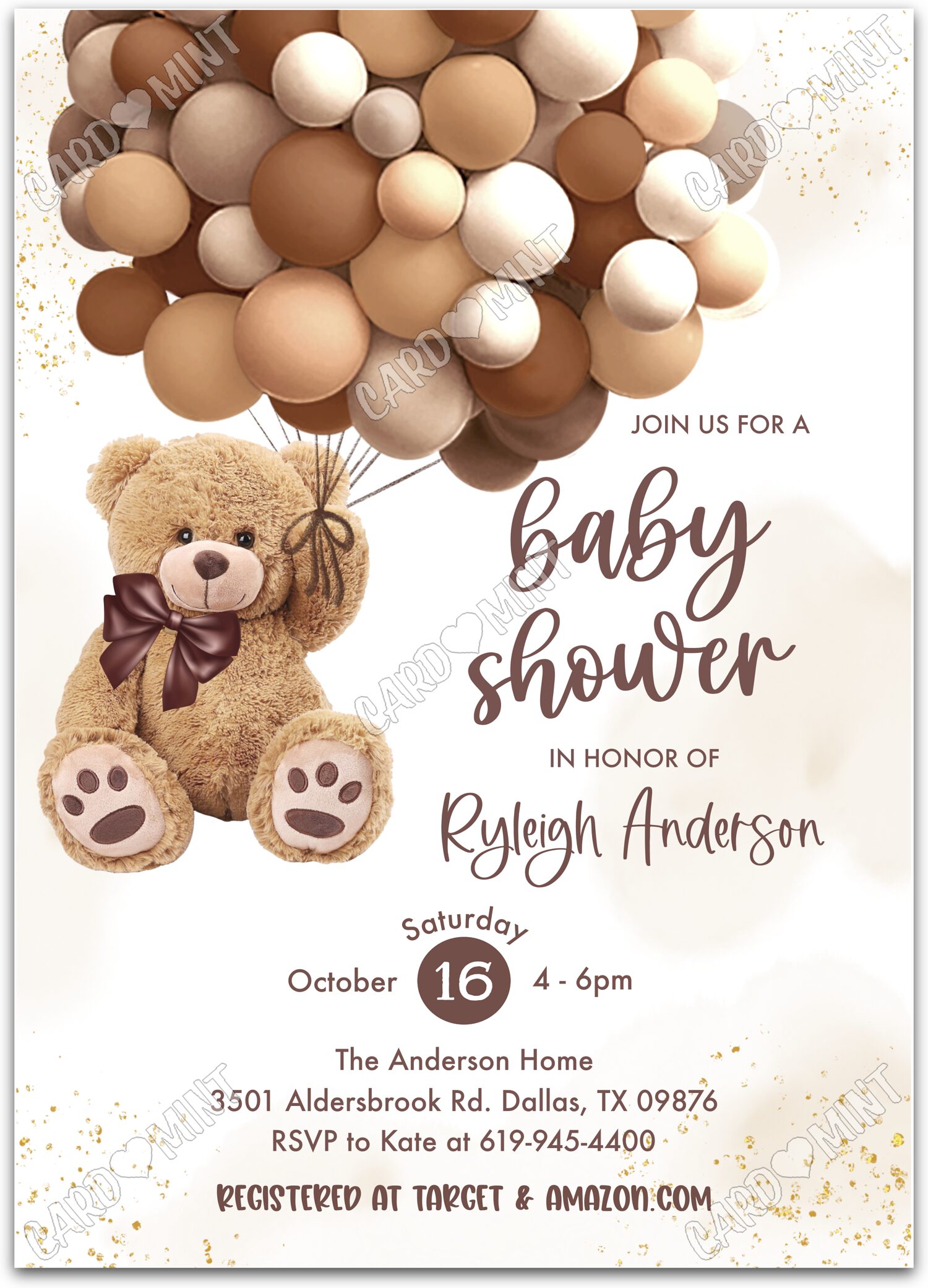 Editable Landing Soon beige teddy bear & balloons boy Baby Shower 5"x7" Invitation EV1544