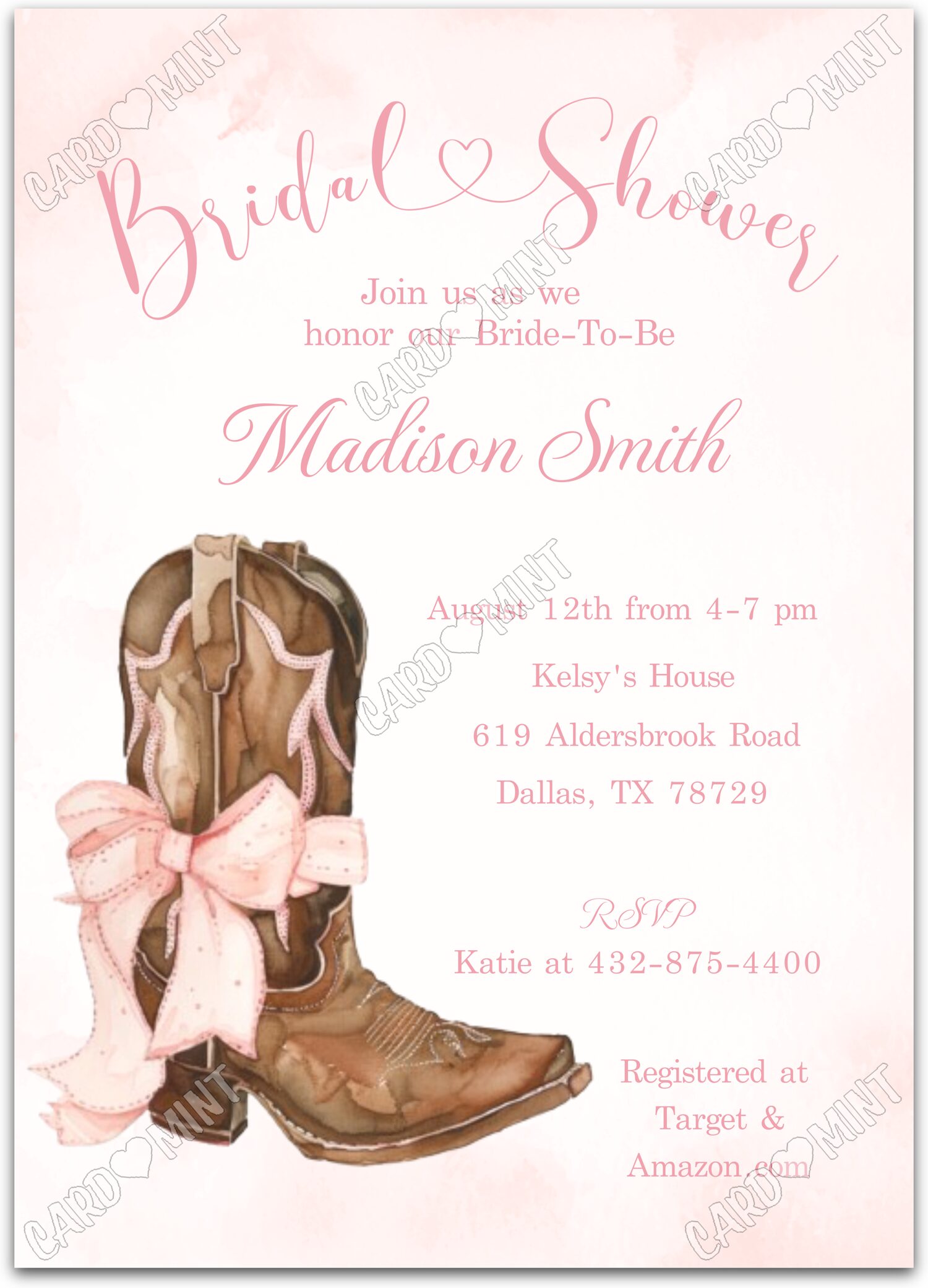 Editable Western Douche nuptiale white cowgirl boots Douche nuptiale 5"x7" Invitation EV1545