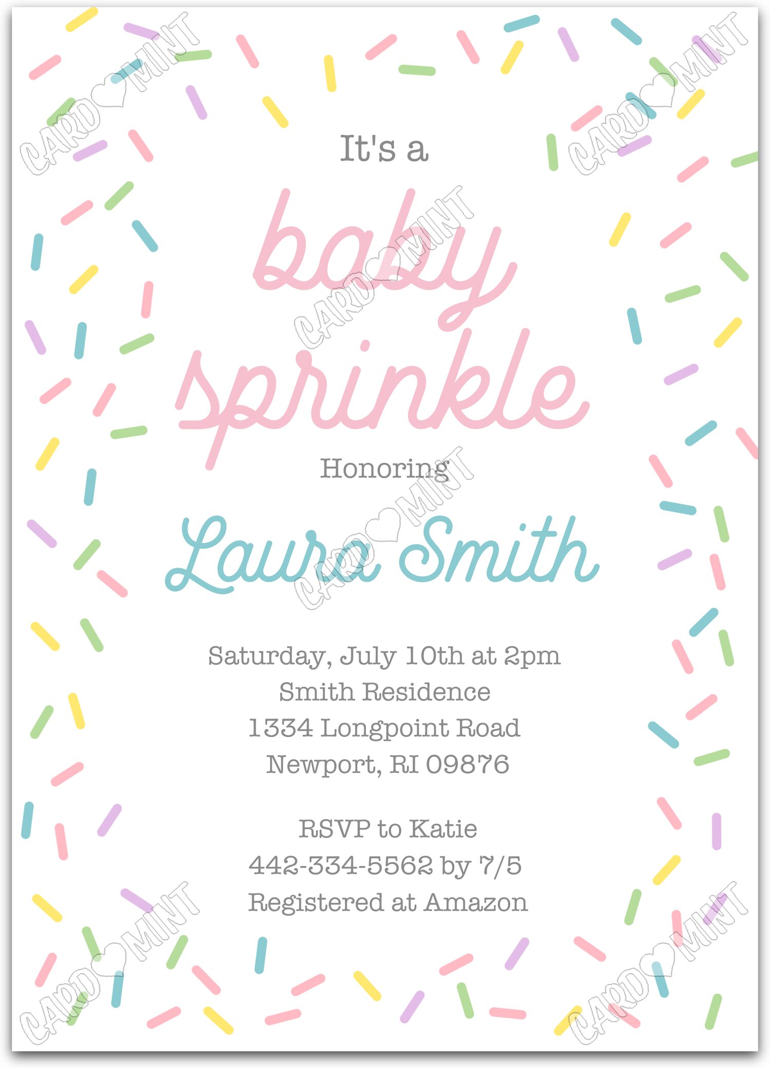 Editable Sprinkle Time white sprinkles neutral Baby Sprinkle 5"x7" Invitation EV1560