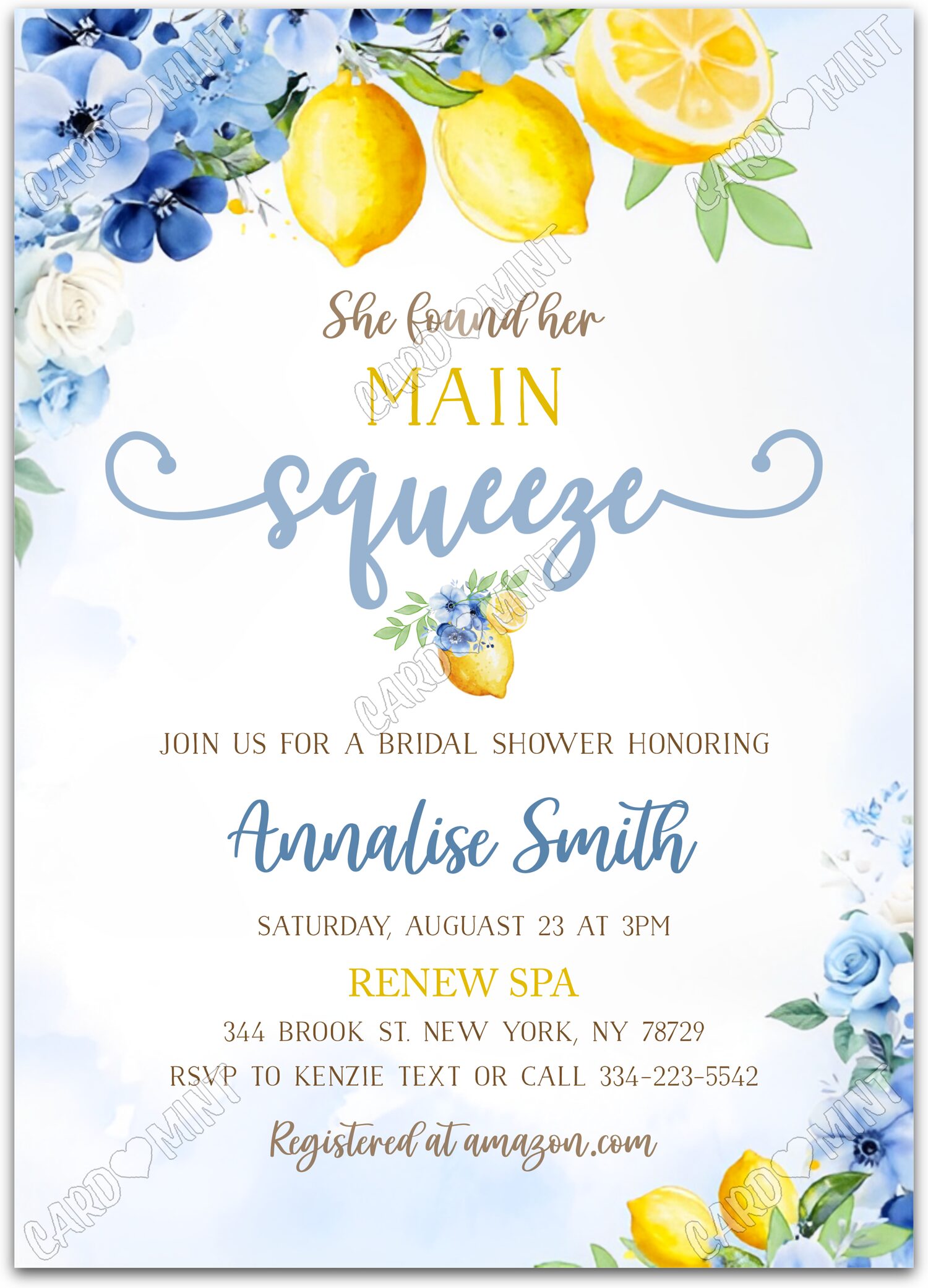 Editable She Found Her Main Squeeze white lemons Bridal Shower 5"x7" Invitation EV1572