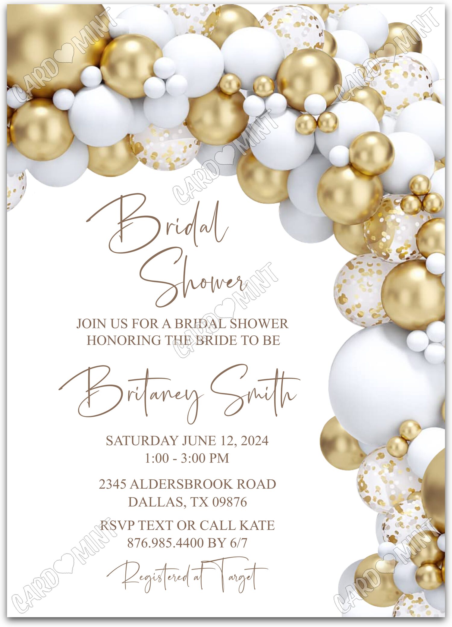 Editable Golden Pearls white gold pearls Bridal Shower 5"x7" Invitation EV1602