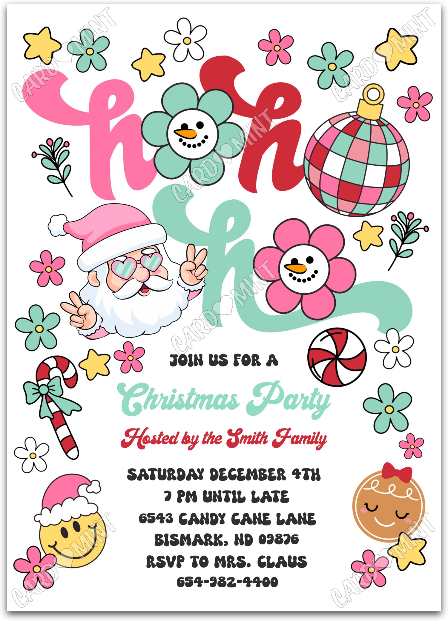 Editable Ho Ho Ho white holiday treats Christmas Christmas Party 5"x7" Invitation EV1610