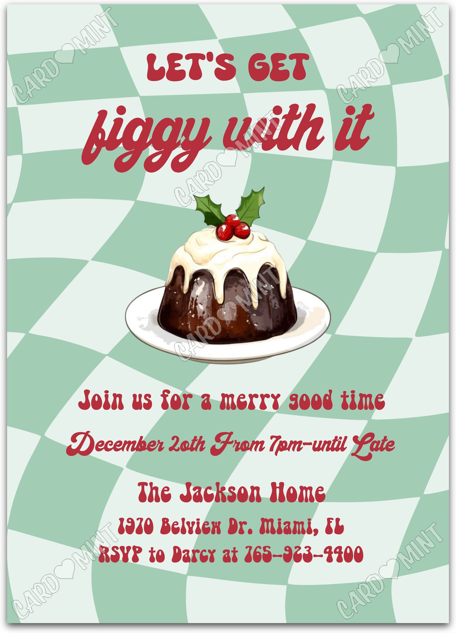 Editable Let's Get Figgy With It green figgy pudding Christmas Christmas Party 5"x7" Invitation EV1656