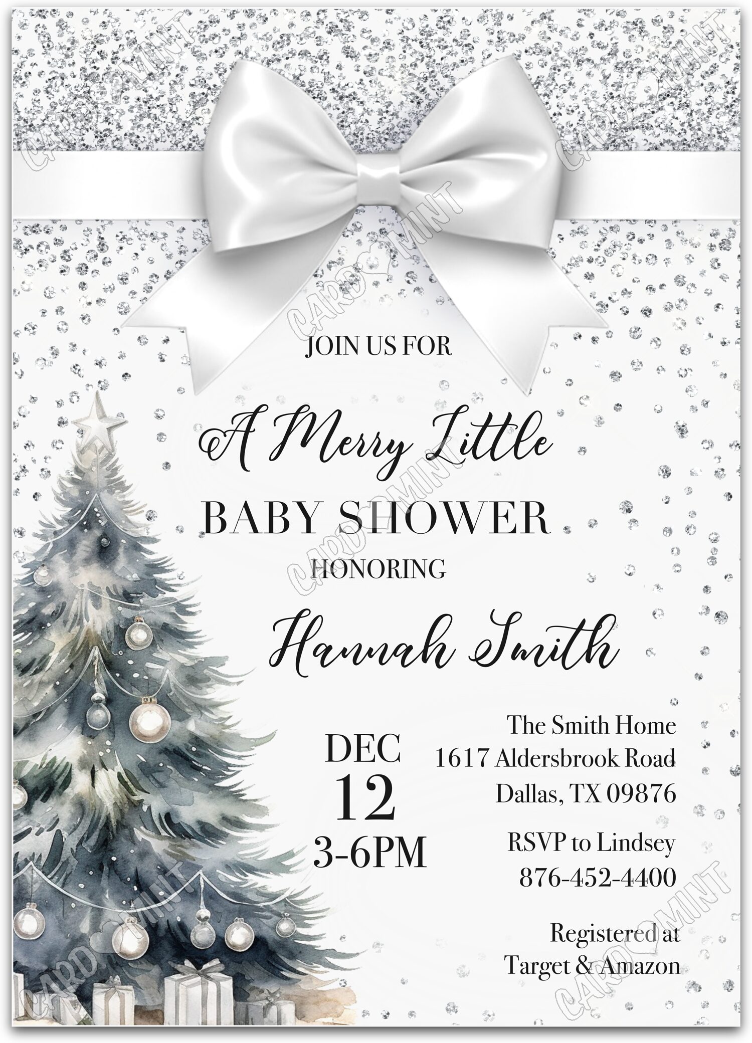 Editable Merry Little Baby Shower white Christmas tree neutral winter Baby Shower 5"x7" Invitation EV1658